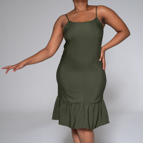 Olive Strappy Tiered Dress