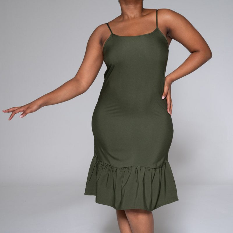 Olive Strappy Tiered Dress
