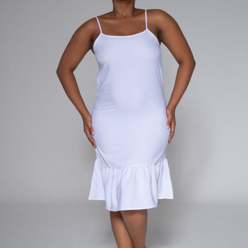 Optical White Strappy Tiered Dress