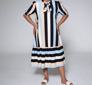 Plus Size Striped Neck-Tie Tunic