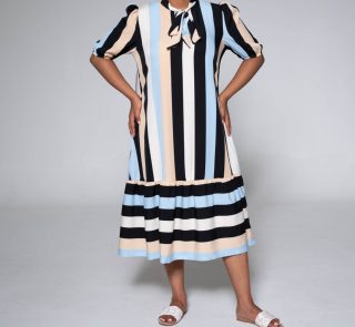 Plus Size Striped Neck-Tie Tunic