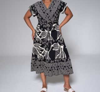 Printed Tie-Belt Cross Over Dress